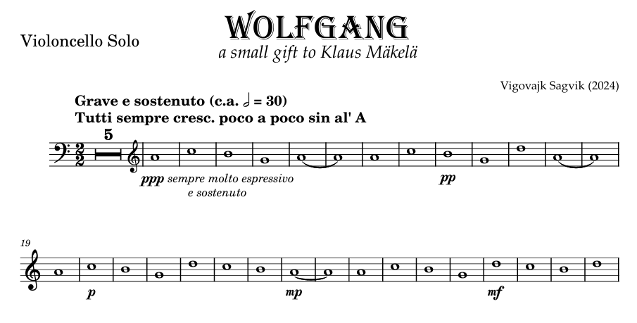 WOLFGANG (VERSION FOR SOLO CELLO, STRING ORCHESTRA & PERCUSSION) - SOLO CELLO PART