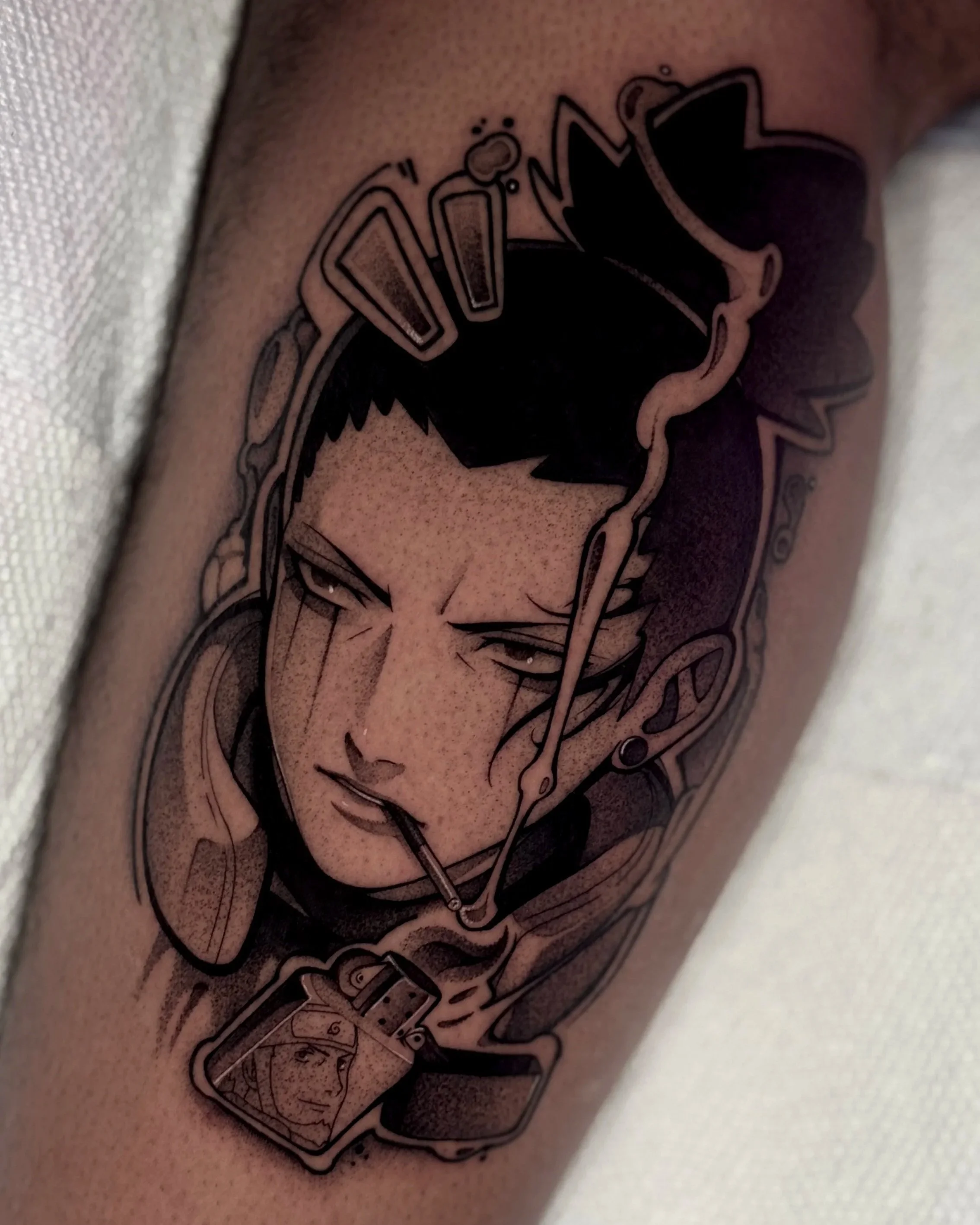 Naruto Shikamaru Nara Black and Grey Tattoo by XQ.iNK