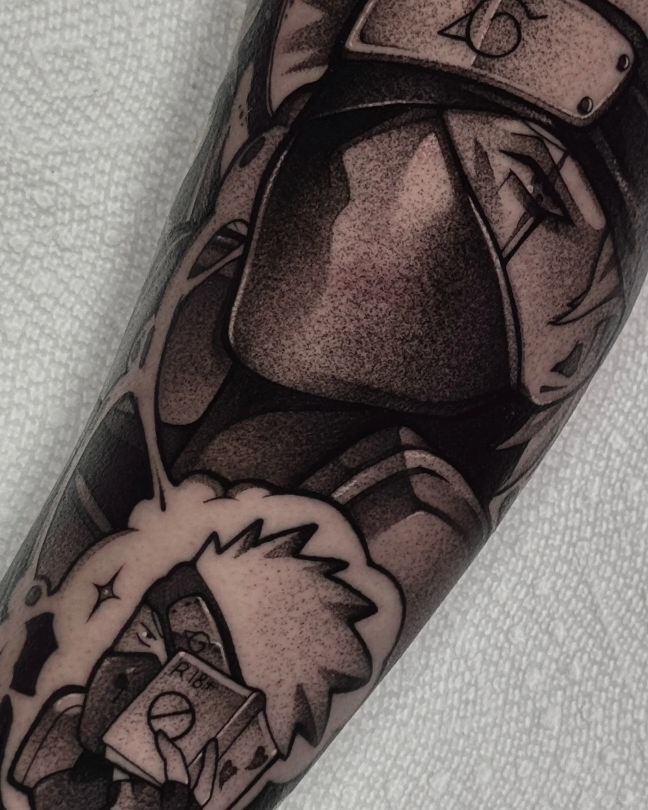 Naruto's Kakashi Black and Gray Tattoo