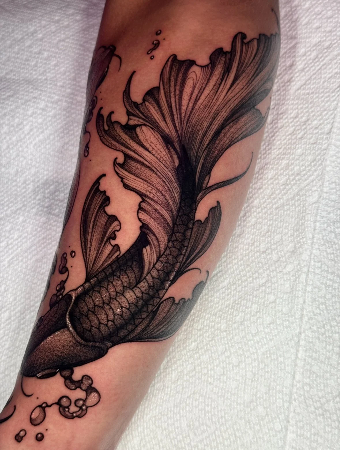 Black and Gray Koi Fish Tattoo