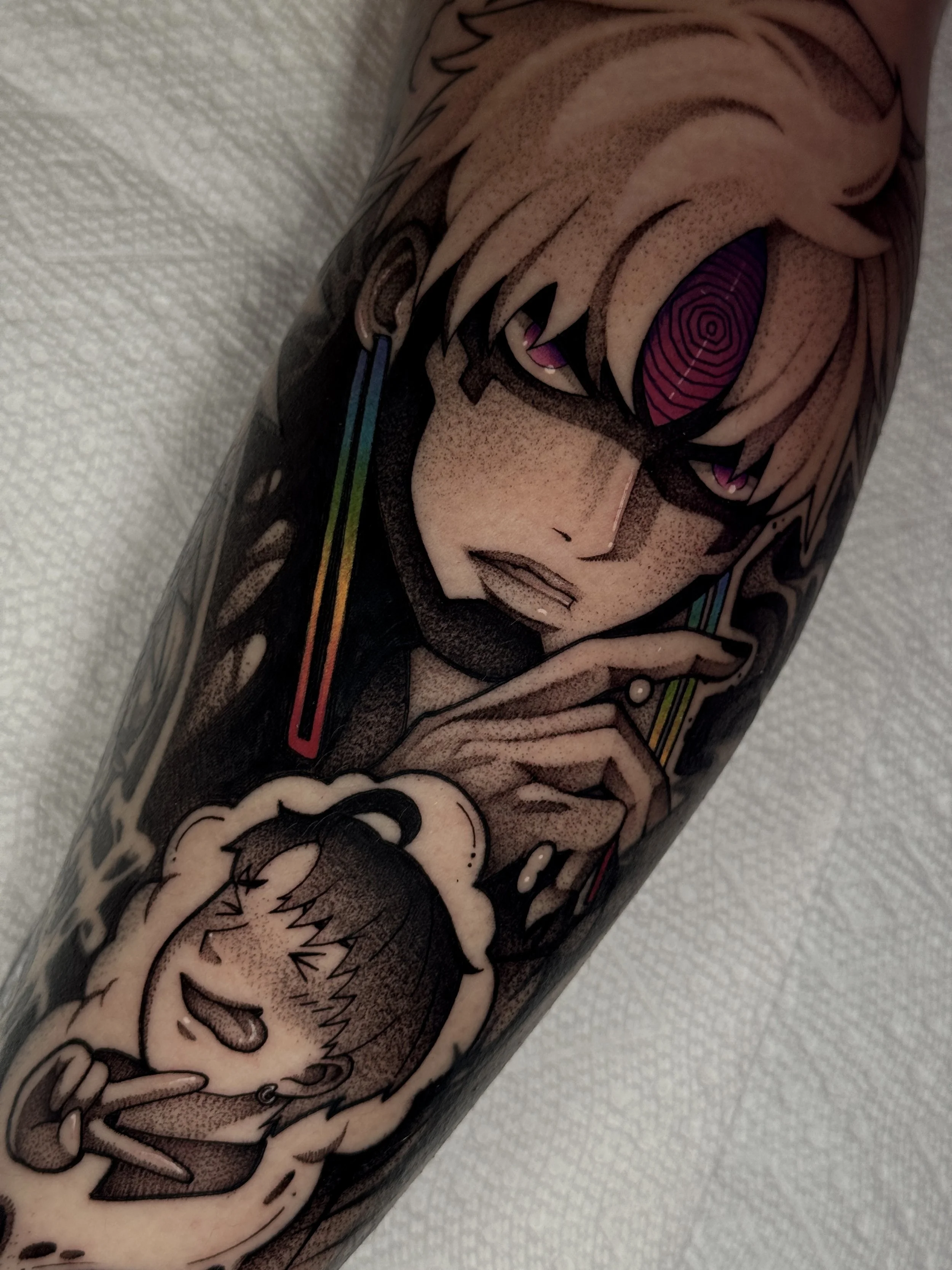 Black and Gray Evil Eye Character Tattoo by XQ.INK