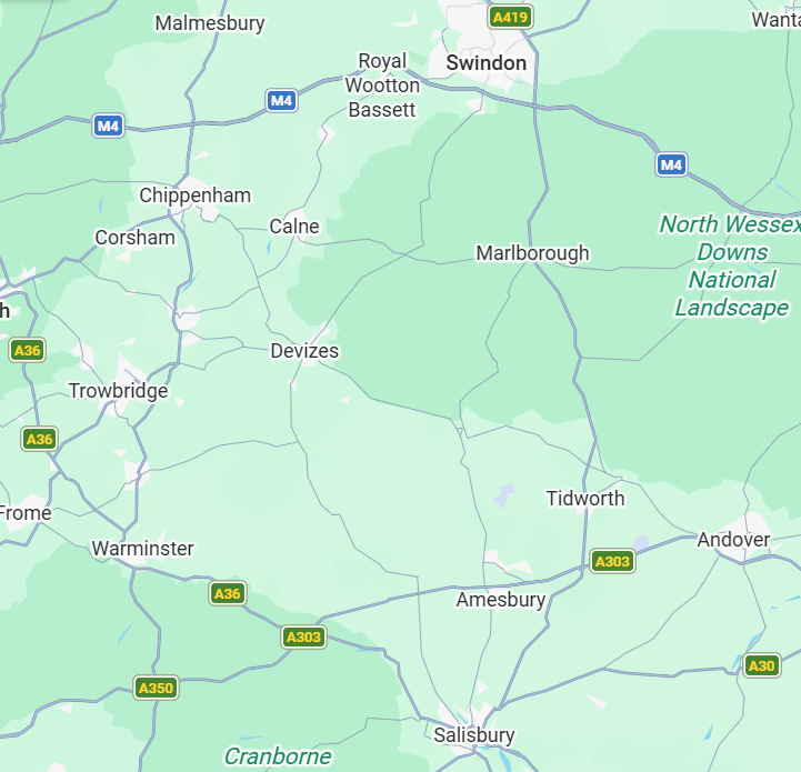 Map of Wiltshire - Swindon, Marlborough, Trowbridge, Chippenham
