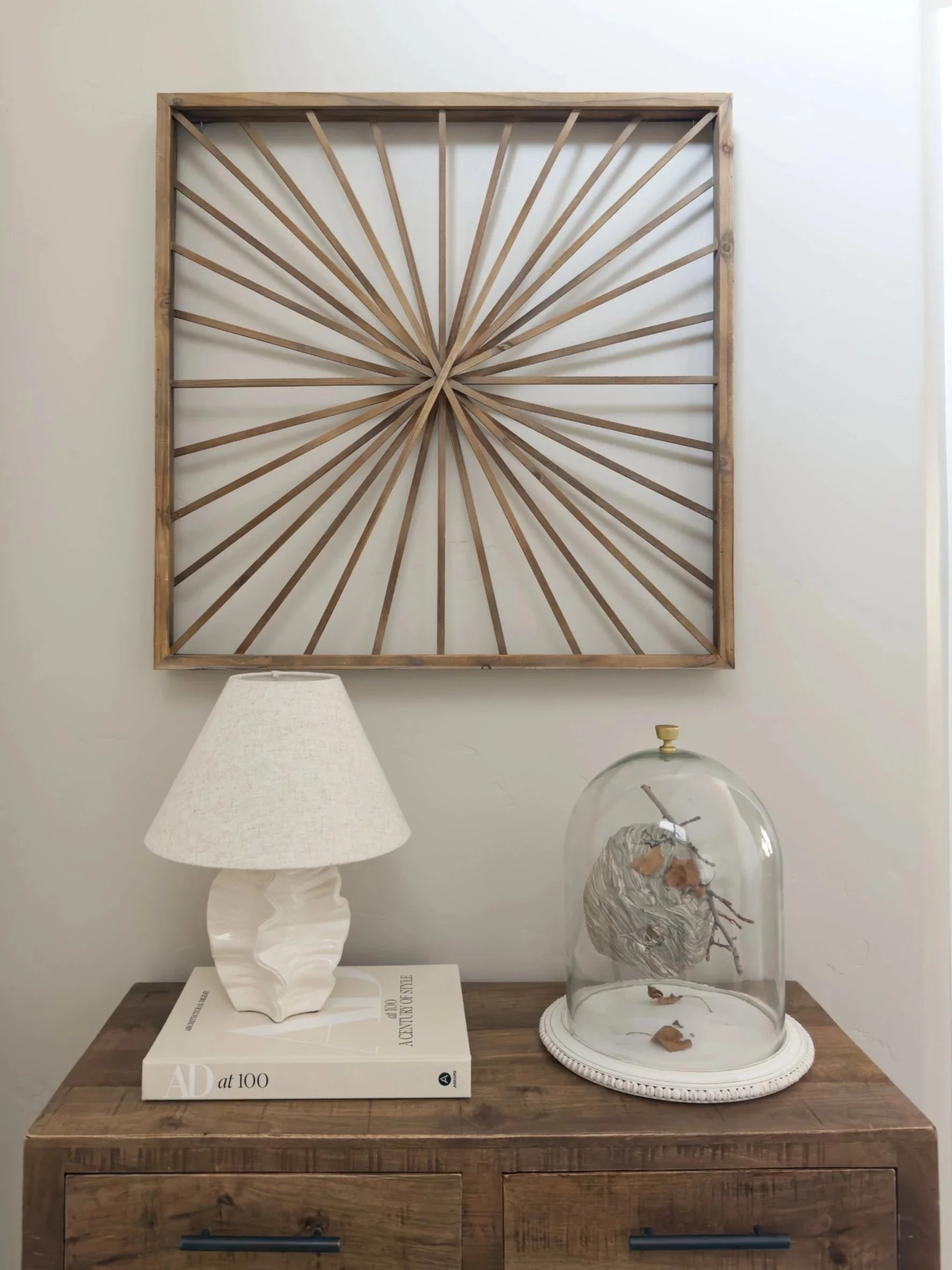 Custom decorated neutral entry table. Reclamation Home offers affordable custom decorating  and design services in Davis County, Weber County, and Salt Lake County.