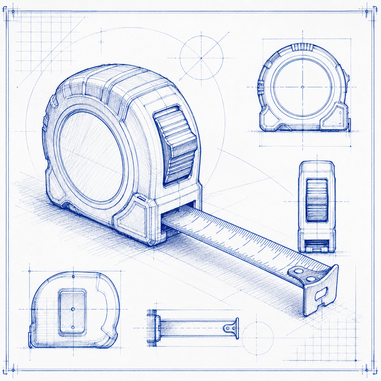 Online Interior Design. A blueprint image depicting a measuring tape. Measure yourself using our easy guide, and we'll deliver an interior design plan.