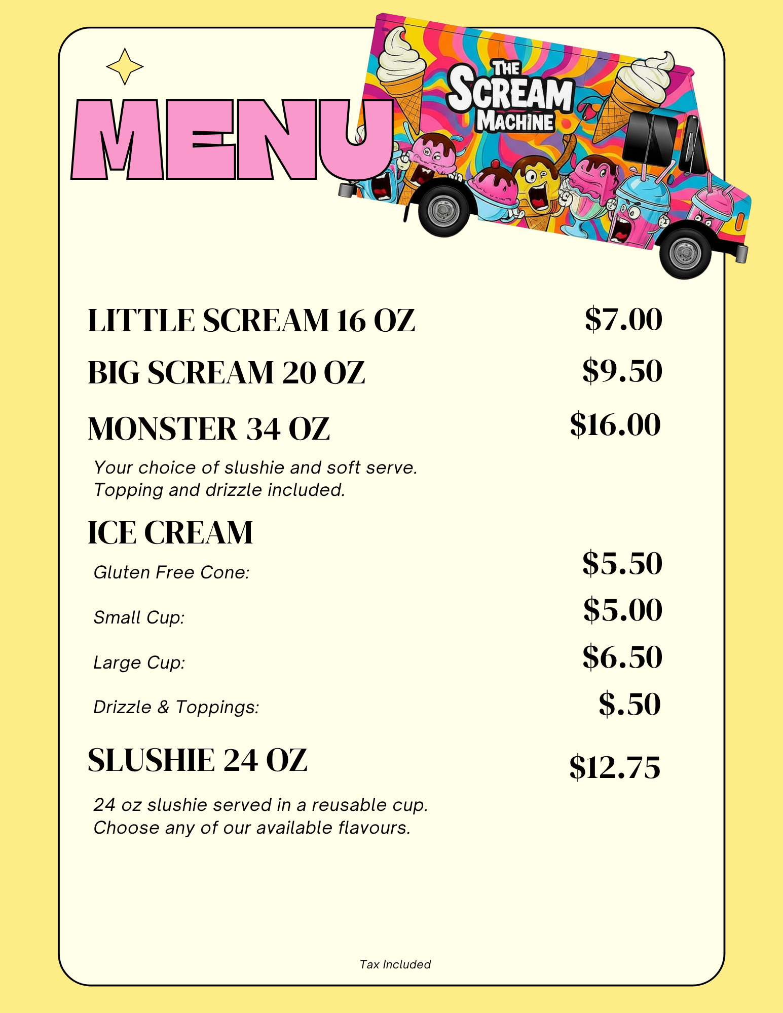 Menu — The Scream Machine
