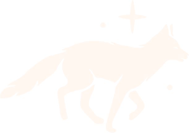 Silhouette of a fox with stars in the background.
