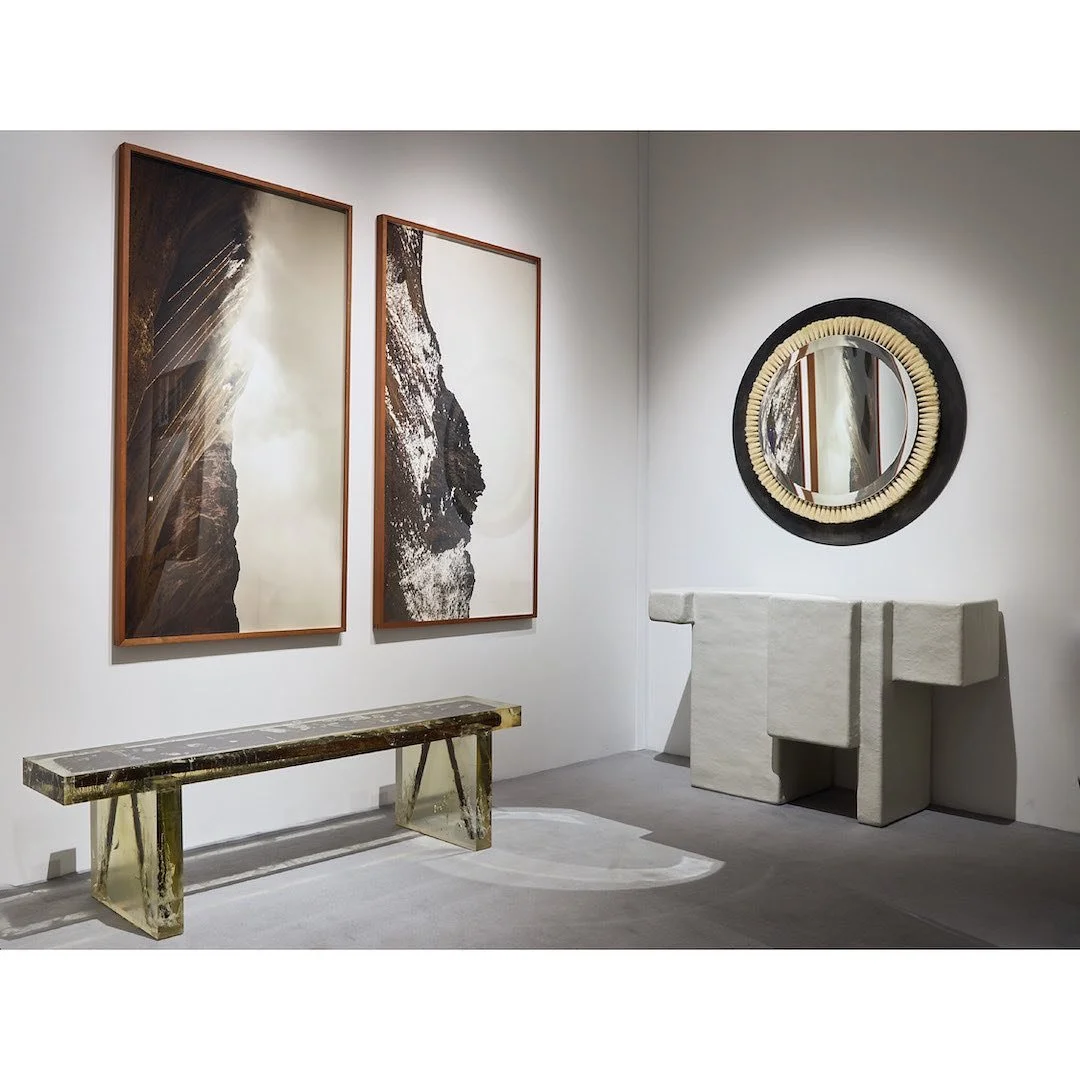 Courtesy of ammann//gallery - Booth view at PAD London 2022. Photographic pieces on wall (left to right) Cobijo & Cima del cráter. 83x150cm each. From the Crater Series