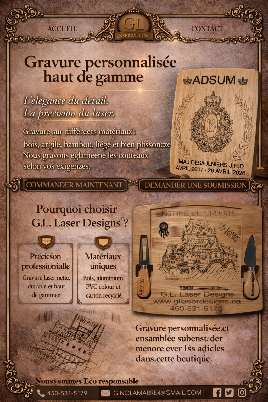 Gravure laser sur Crayons de luxe, ensembles cadeaux, plaques personnalisées, porte-cellulaires et articles décoratifs.