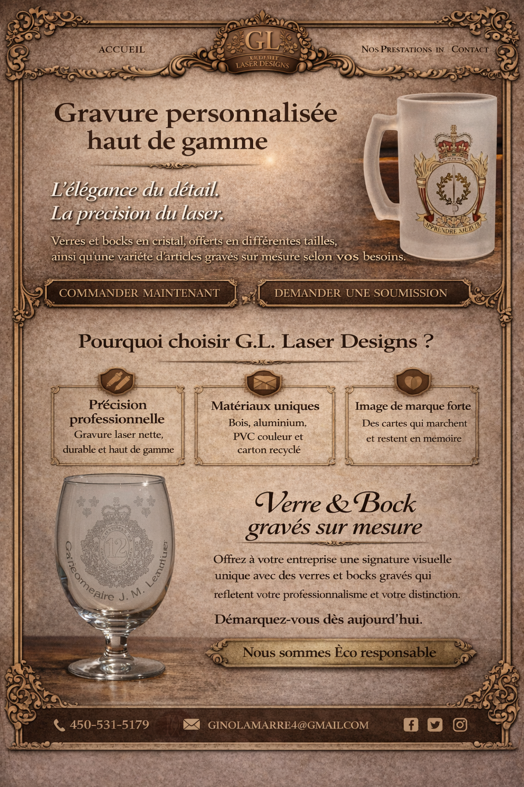 Différents verres en cristal, bocks à bière, gourdes à eau gravées, ainsi que des verres à porto, brandy, whisky, apéritif et ensemble cadeaux.