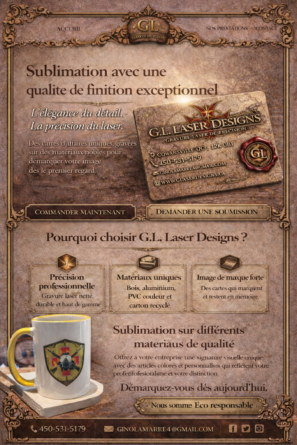 Sublimation couleur sur T-shirts, tasses à café et bien d’autres articles • Autocollants en couleur • Projets personnalisés pour garderies • Gravure sur vos articles de chasse, de pêche et de camping.