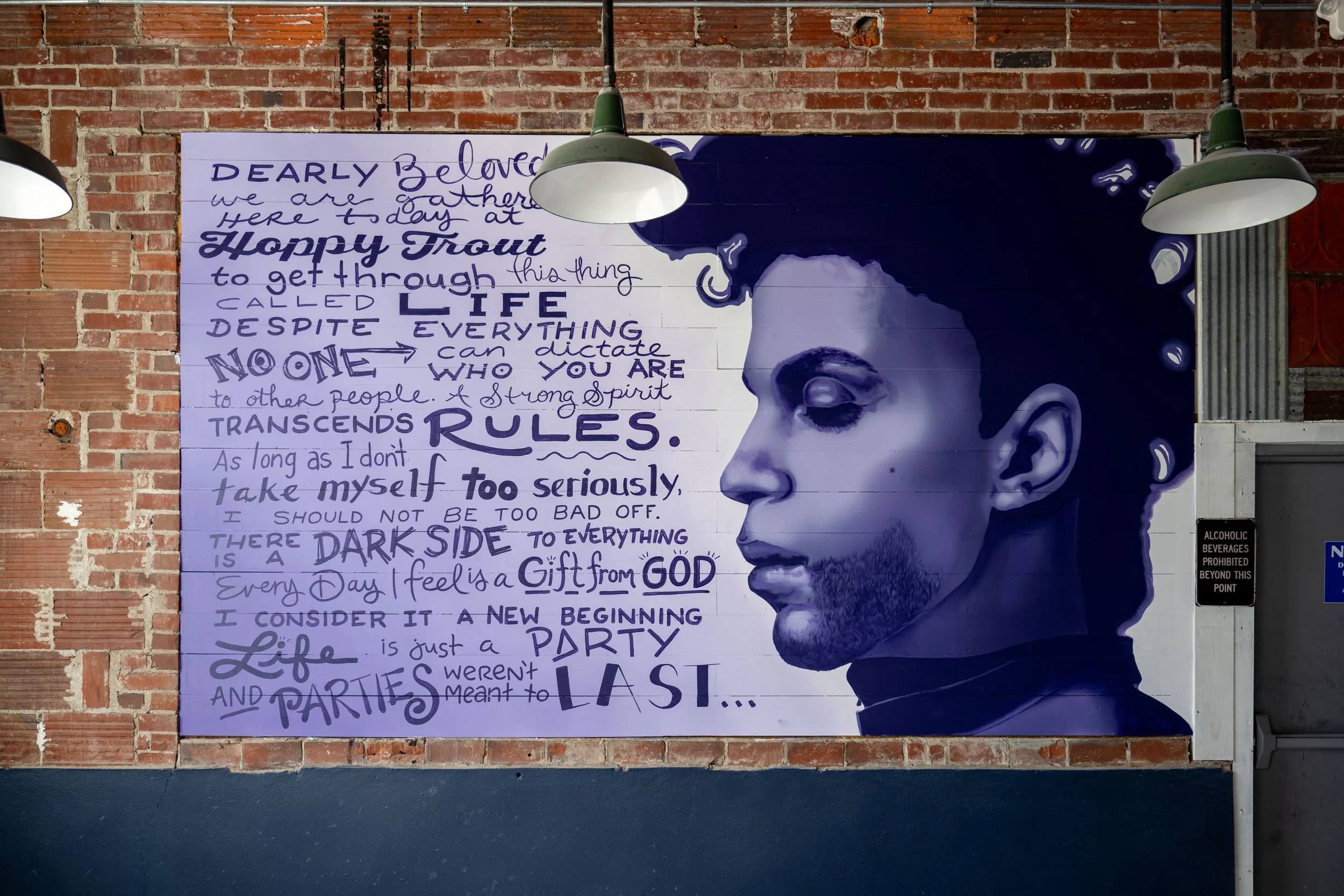 Interior Mural of Prince. Hand Painted to keep your customers talking