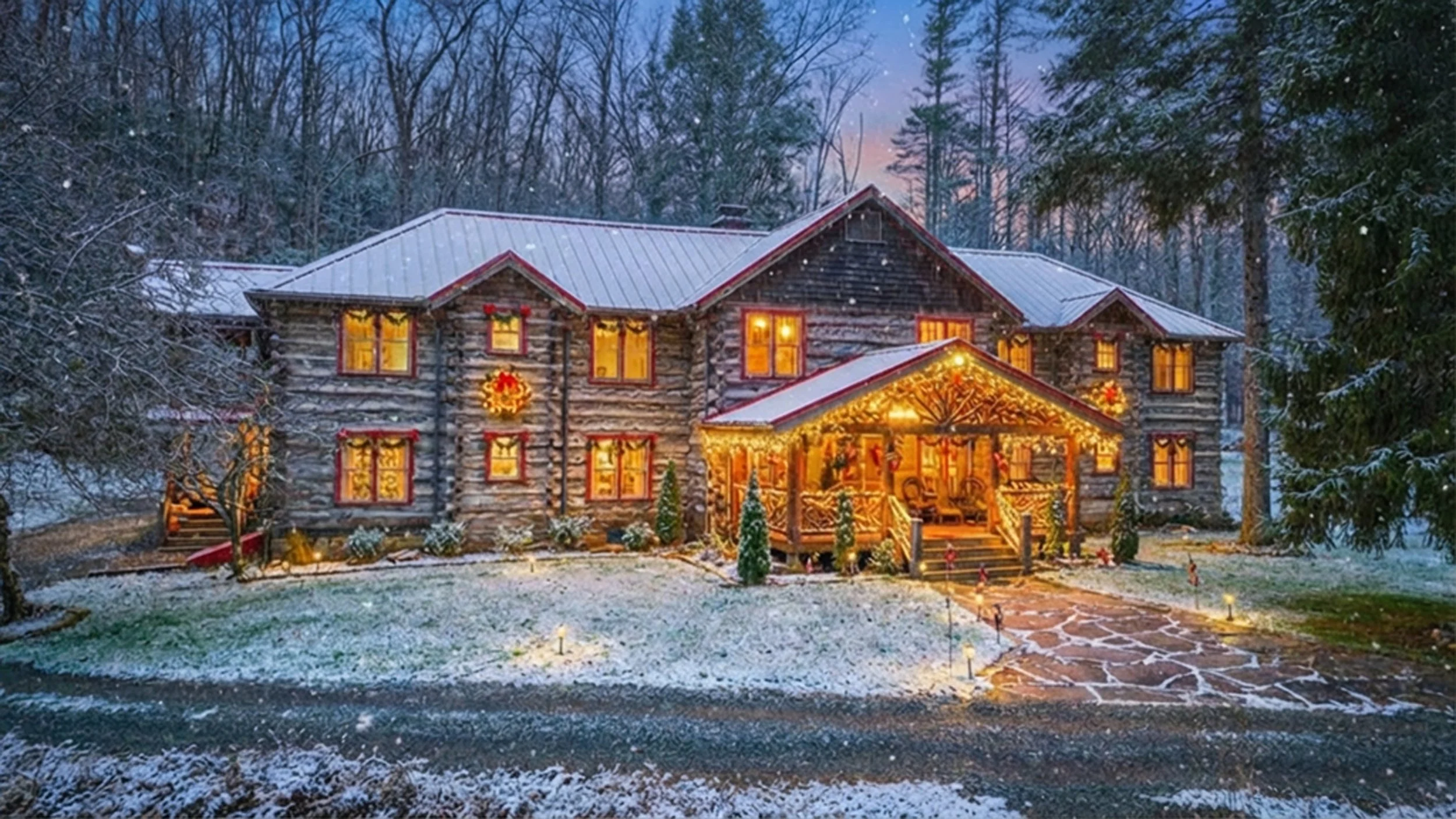 Winter Snowing at the Lodge Christmas