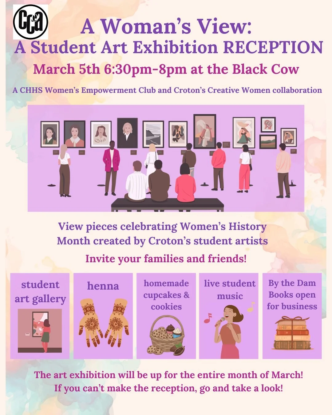 Celebrate the amazing artistry of Croton's own student artists this Thursday, March 5th, at 6:30 pm at the @blackcowcroton ☕🎨