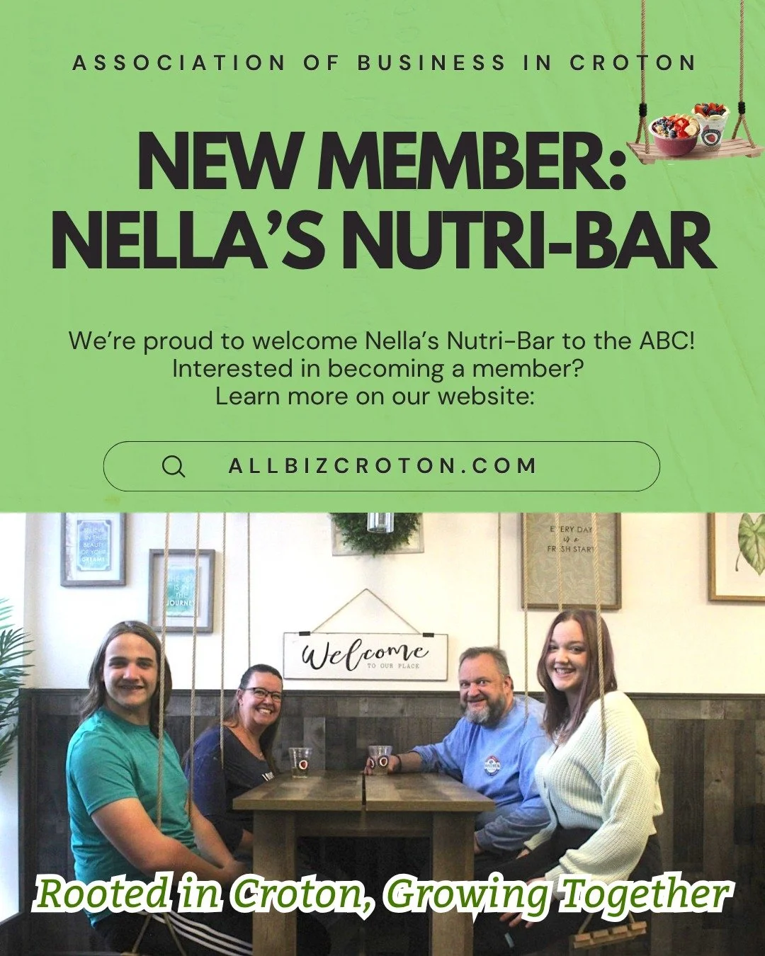 We're proud to welcome @nellasnutribar  to the ABC! Interested in becoming a member? Learn more on our website, www.allbizcroton.com 
🥤
#smallbusiness #womeninbusiness #shoplocal #westchester