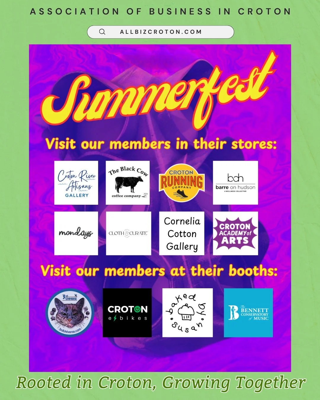 Visit Croton's Upper Village for Summerfest this Sunday, June 7th from 1 to 6 pm! Say hi to our members, enjoy the [hopefully nice] weather, and mingle with your neighbors 😎