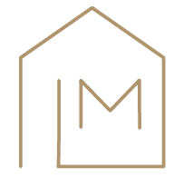 Stylized logo with the letter 'M' inside a house-shaped outline