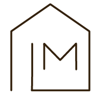 Minimalist logo with a house shape and the letter M inside