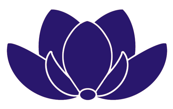 Stylized dark purple lotus flower with white outlines.