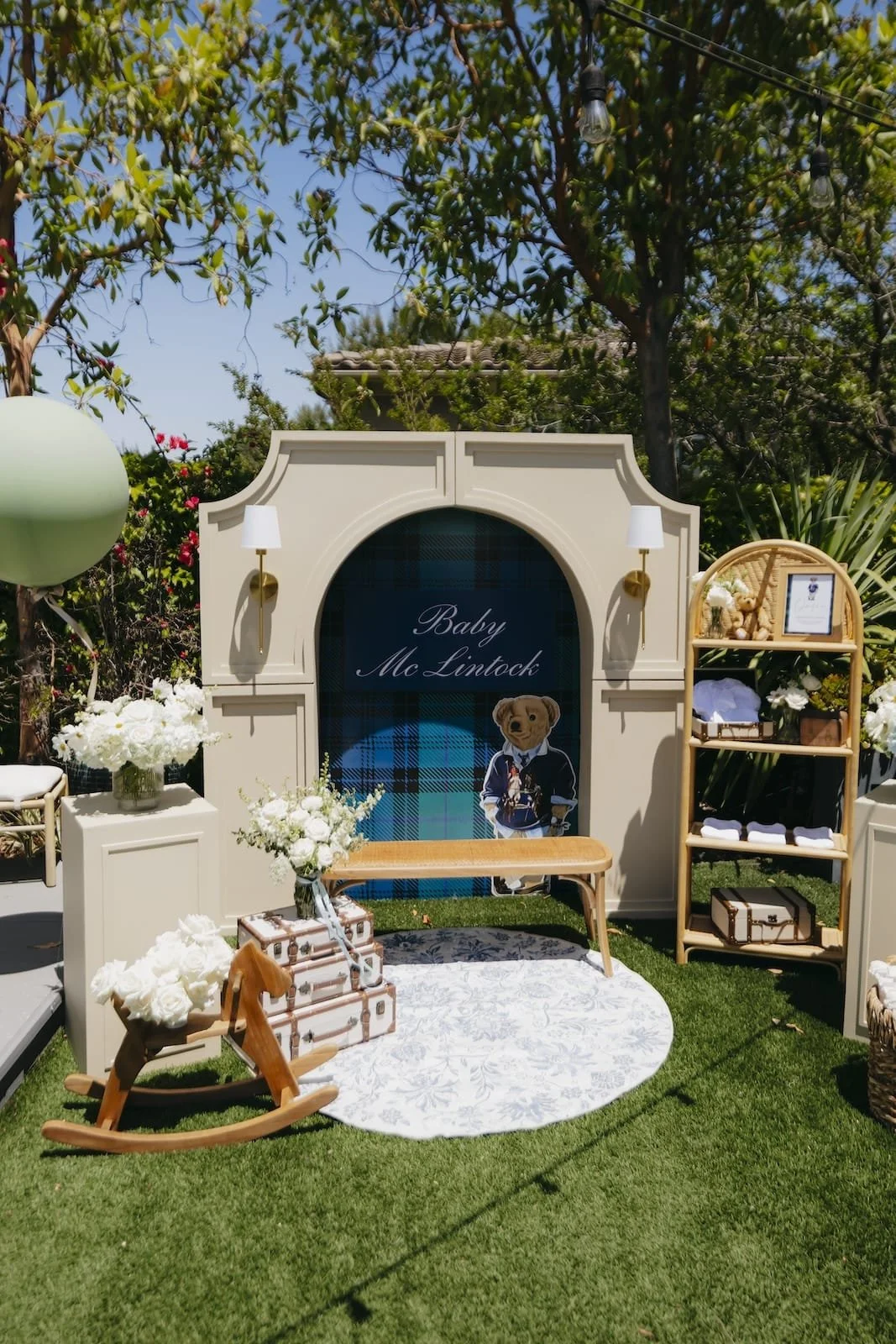 Flower Cart Bouquet Bar & Florals for a Ralph Lauren–Inspired Baby Shower in Chino Hills, California