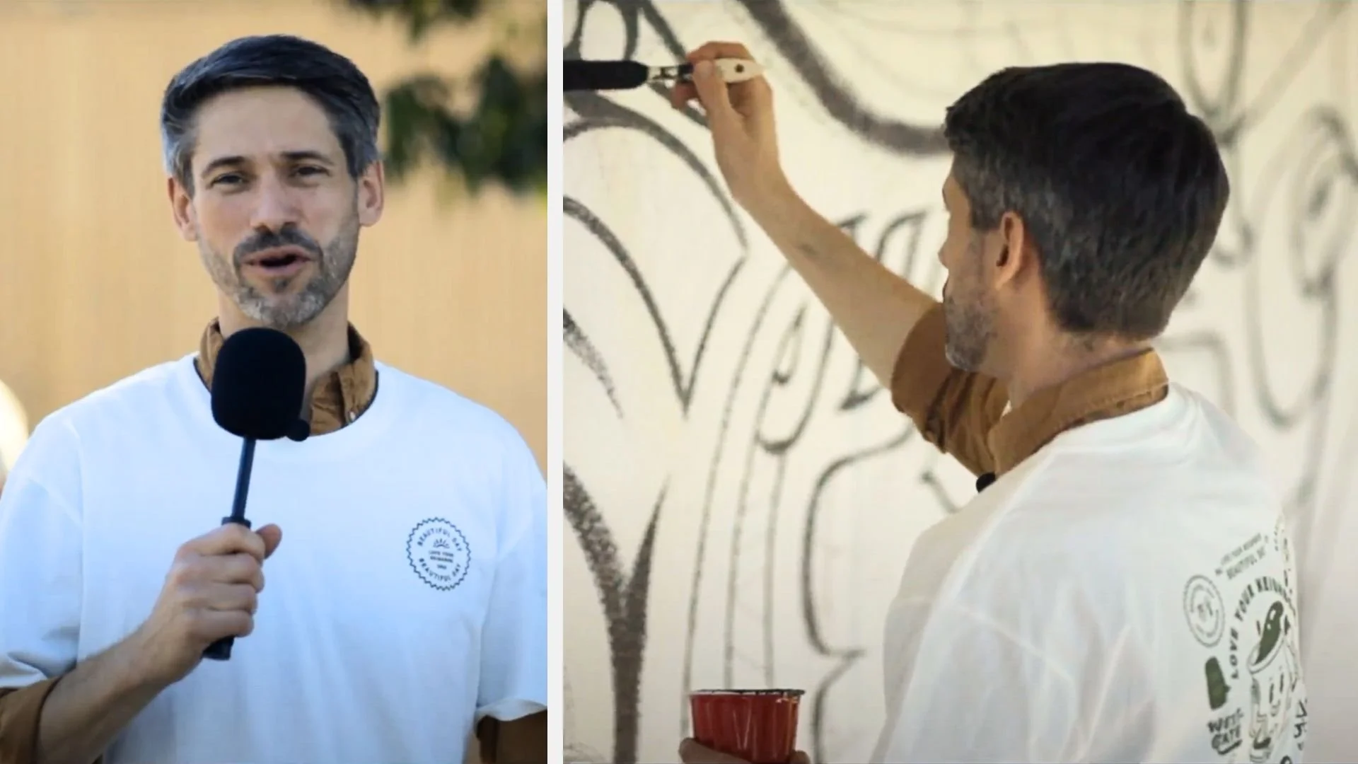 SAN JOSE MAYOR -  Mayor Matt Mahan being interviewed while wearing 2023's Beautiful Day shirt.