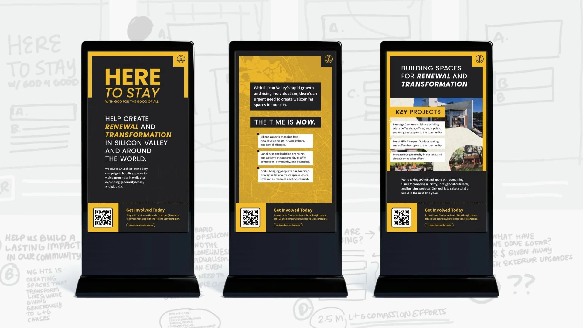 ROTATING PERMANENT DISPLAY -  To support ongoing visibility for Here to Stay, I created a permanent rotating display for our campus digital signs. I developed the content strategy, wrote the messaging, and designed the visuals to align with the campa