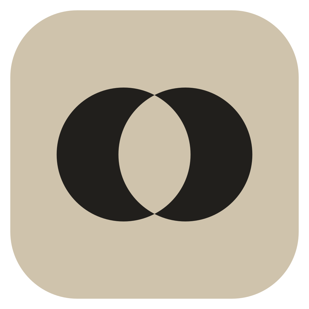 Two black interlocking circles on a beige background, forming a sort of Venn diagram.