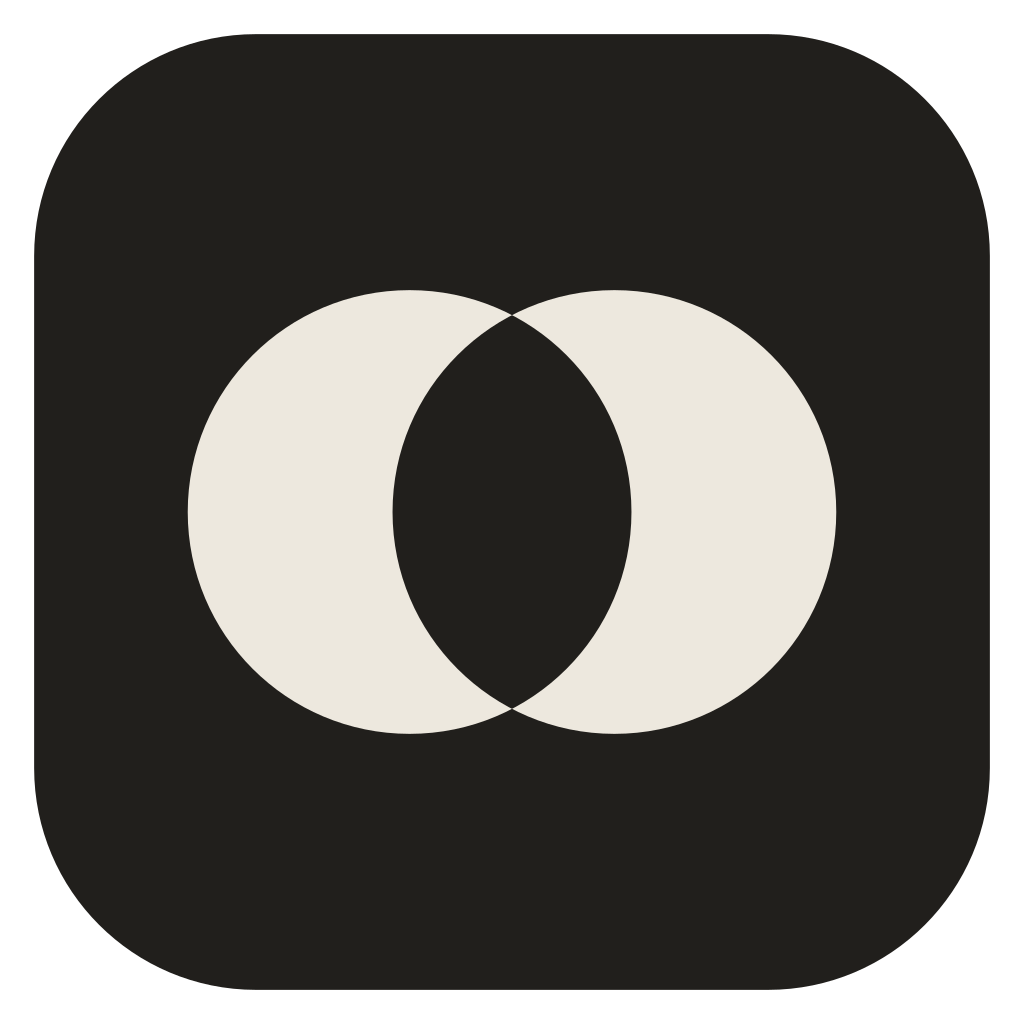 icon with two overlapping white circles in the center.  fused web studio