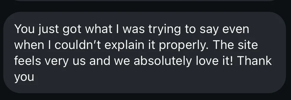 Screenshot of a message praising the site's user experience and design.