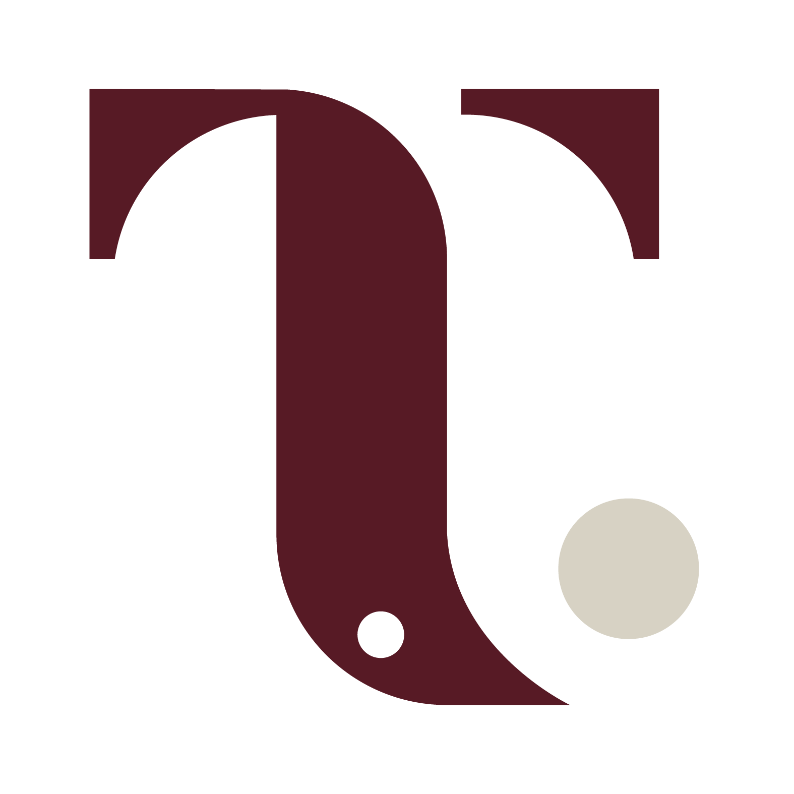 Stylized letter 'Q' in dark red with a gray circle near the lower right side, on a black background.
