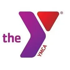 YMCA logo with purple and red shapes and the text 'the YMCA'
