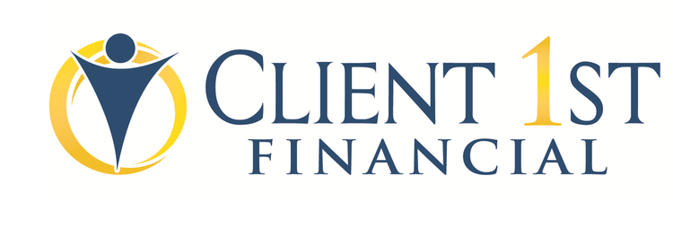 Logo of Client First Financial with stylized human figure and text.