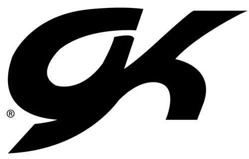 Black stylized logo with the letters 'G' and 'k' on a white background.