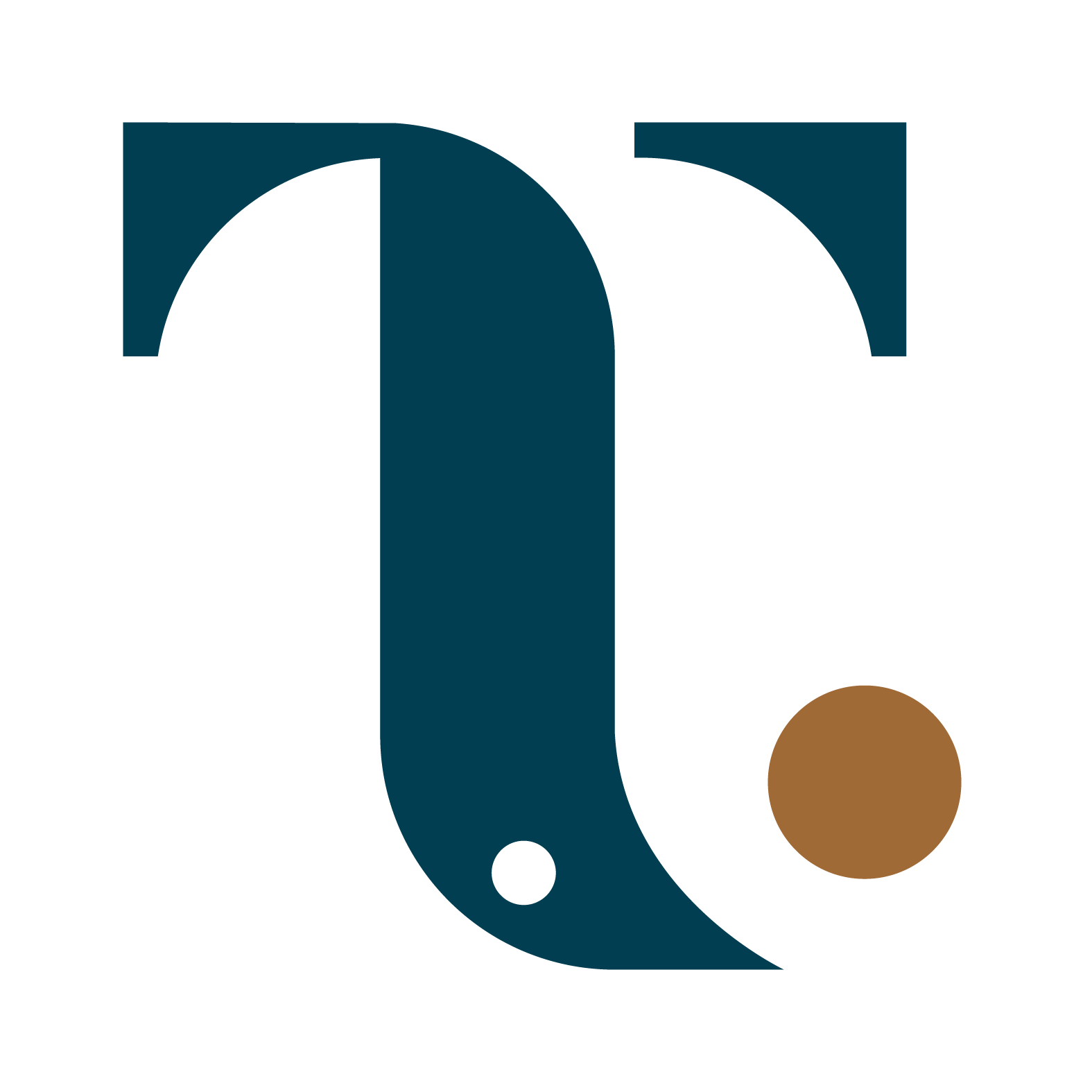 Letter Q with a brown circle near the lower right corner