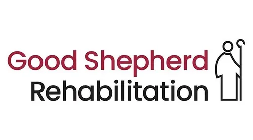 Logo of Good Shepherd Rehabilitation with a stylized shepherd's staff and figure