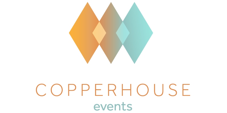 Logo of Copperhouse Events featuring abstract geometric design in orange, beige, and teal colors with the text 'COPPERHOUSE events' beneath it.