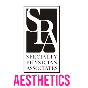 Logo for Specialty Physician Associates featuring the words 'Specialty Physician Associates' and 'Aesthetics' in pink.