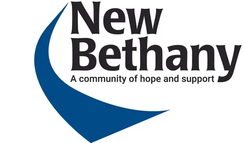 Logo of New Bethany with text 'A community of hope and support' and a blue swoosh.