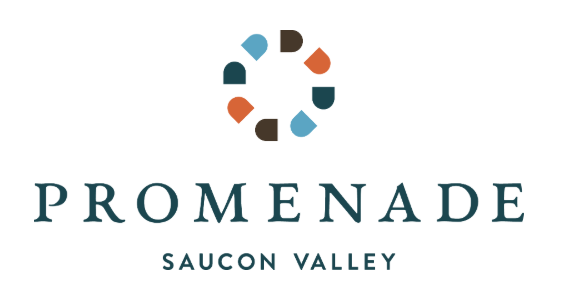 Promenade Saucon Valley logo with a circular abstract design above the text.