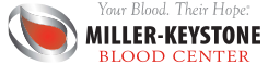 Logo of the Miller Keystone Blood Center, featuring a red and gray design