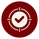 Red circular target icon with a white checkmark in the center