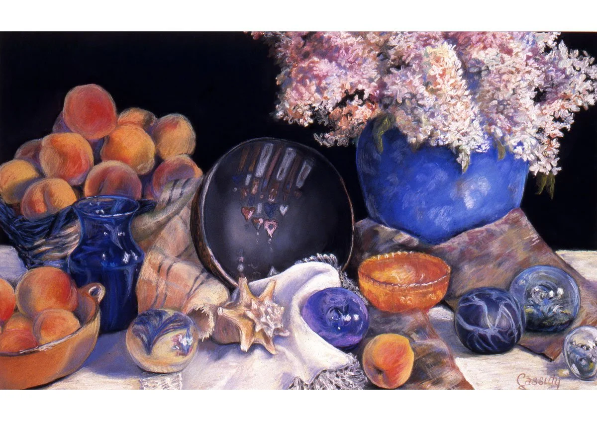 Paperweights, Peaches and Raku Bowl (sold)