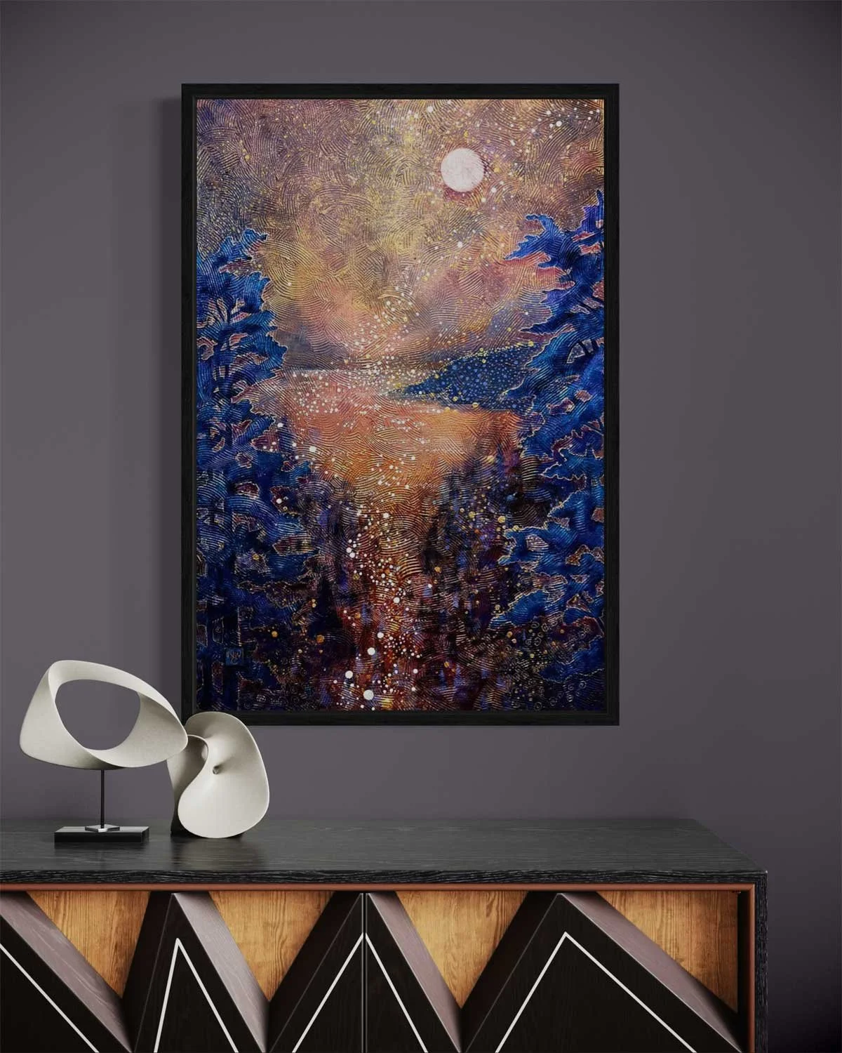"Celestial Cascade I", as shown in a fictitious interior setting.