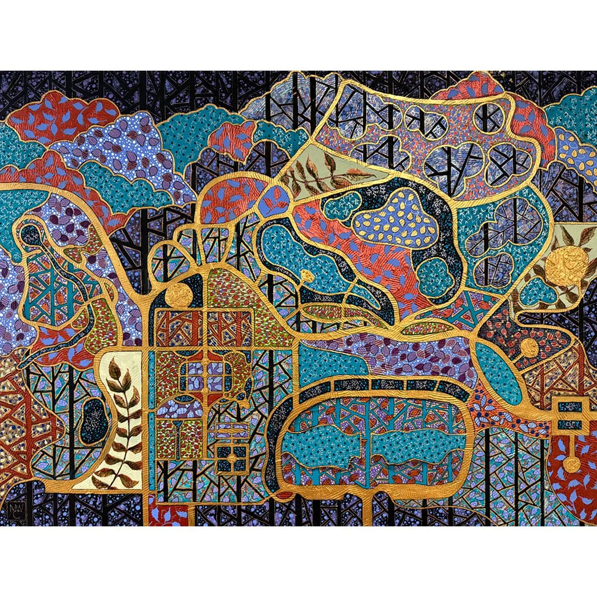  Golden Pathways (KIRA Series)  Acrylics on cradled birch 30" x 40"  (click for larger image) 