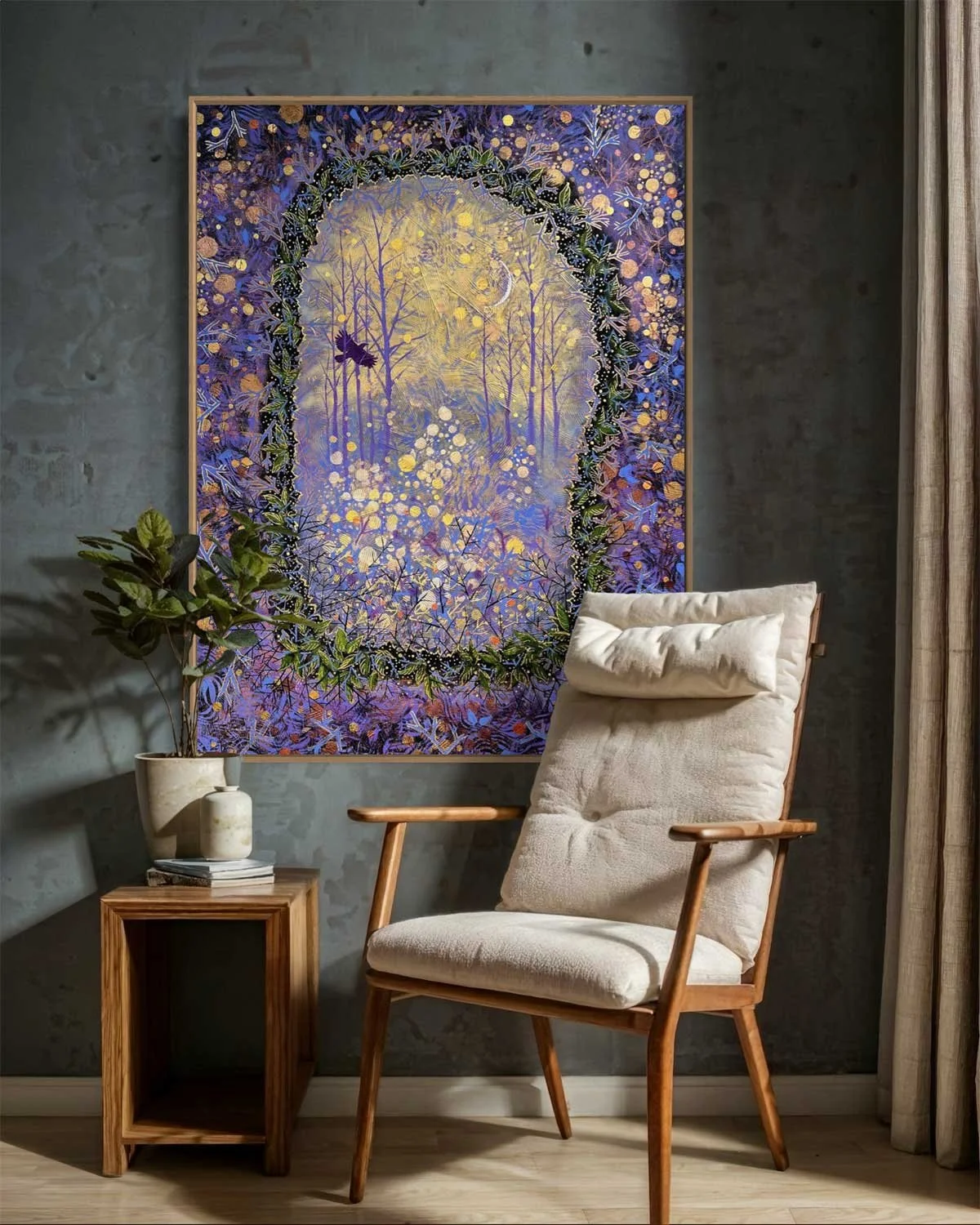"Into the Gloaming" as shown in a fictitious interior setting.