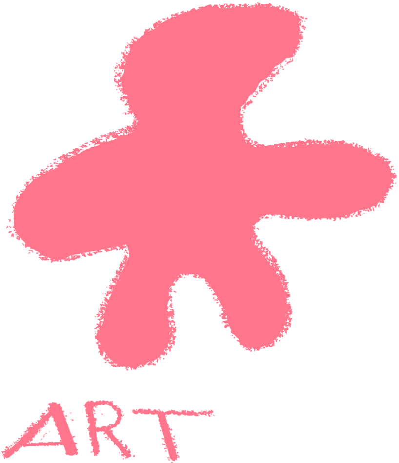 Pink rounded star with the word "ART" written in playful, irregular handwriting below it.
