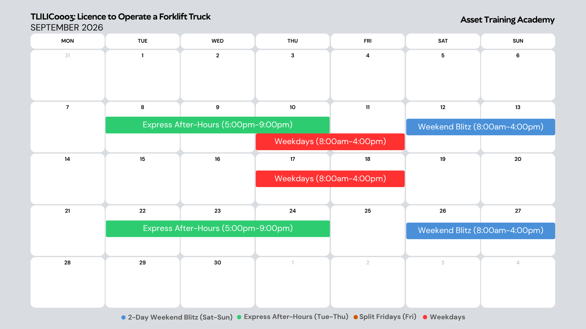 TLILIC0003 Forklift Course Schedule at Asset Training Academy
