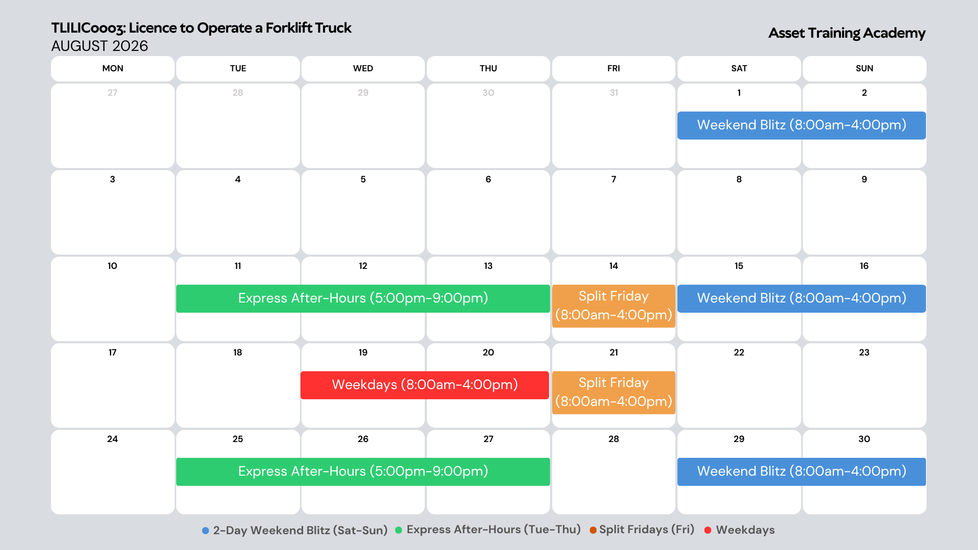 TLILIC0003 Forklift Course Schedule at Asset Training Academy