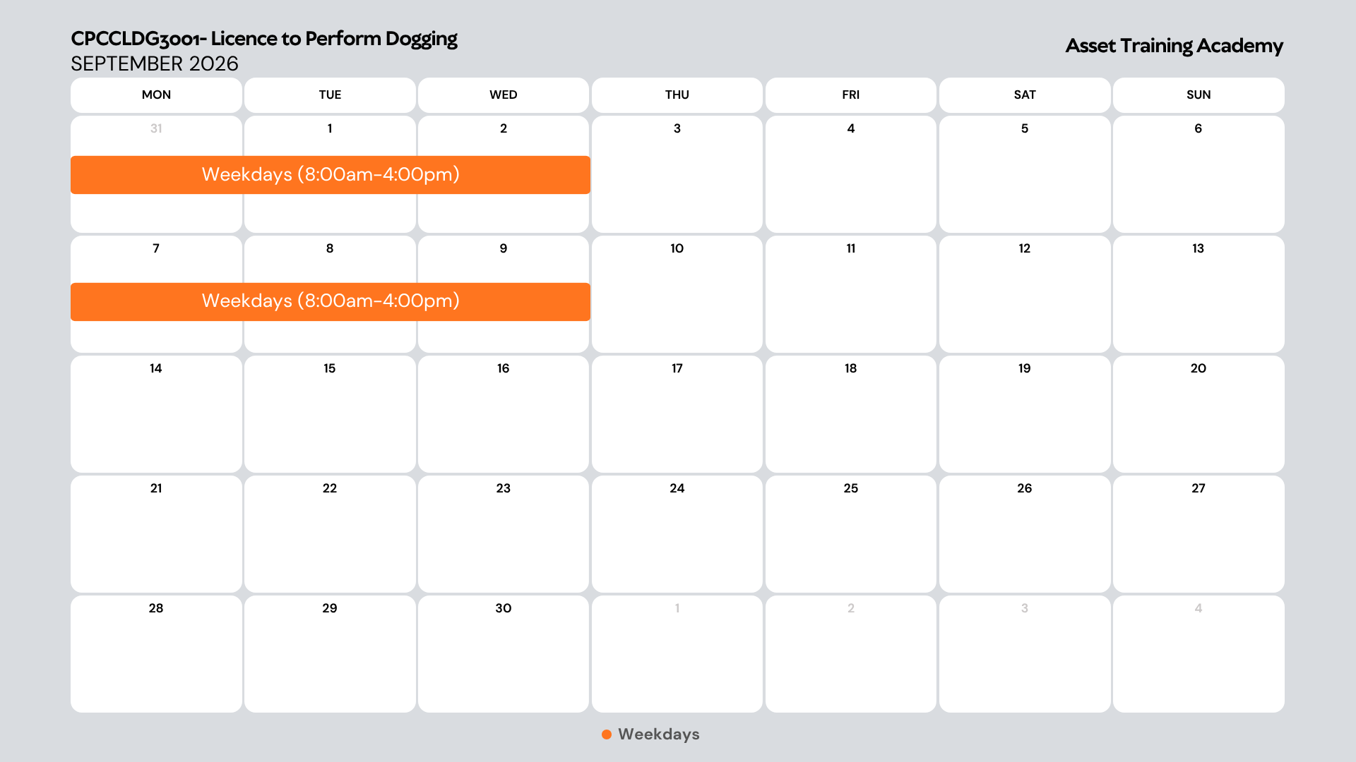 CPCCLDG3001 Dogging Licence Course Schedule