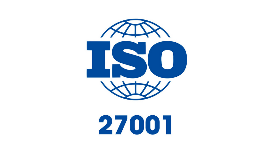 ISO logo with a globe design above and below, and the standards number 27001 below.