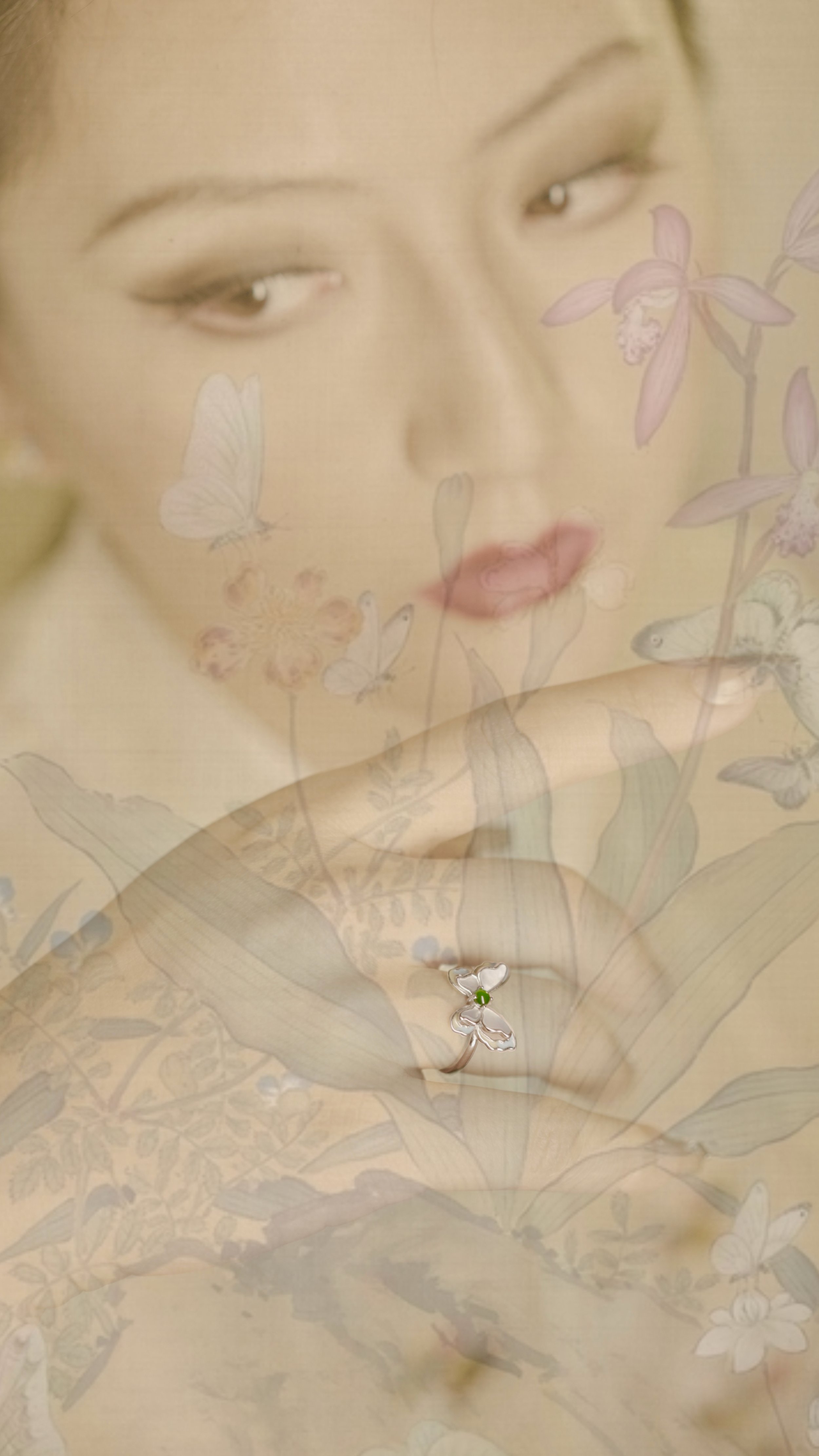 Natural Jadeite Butterfly Silver Ring